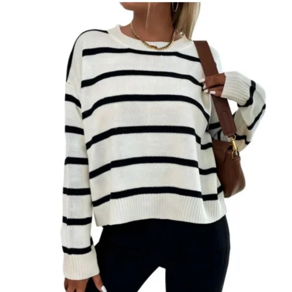 Shein Oversized Nautical Striped‎ Crew Neck Sweater women’s size small